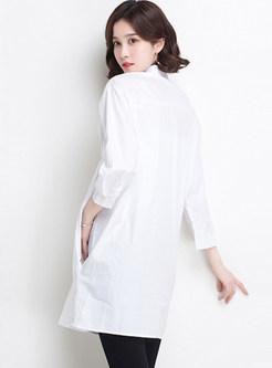 Pure Color Turn-down Collar Blouse With Metal Detail