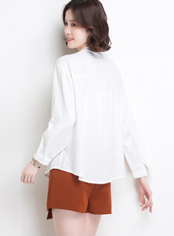 Tie-neck Solid Color Long Sleeve Loose Blouse