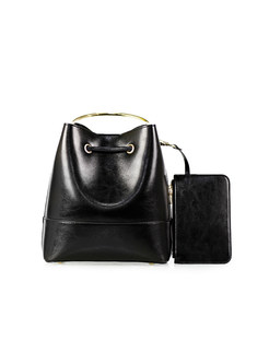 Black Leather Drawstring Saddle Top Handle & Crossbody Bag