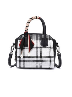 Grid Zipper Bowknot Top Handle & Crossbody Bag 