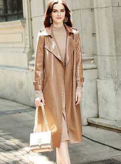 Fashion Notched Tie-waist Long Sleeve Trench Coat