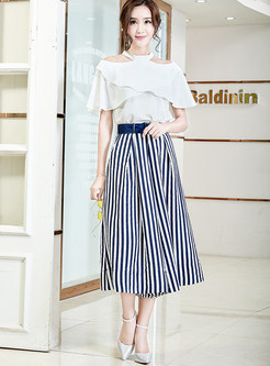Striped Belted Wide Leg Pants