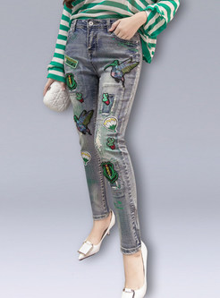 Chic Bees Pattern Pencil Jeans