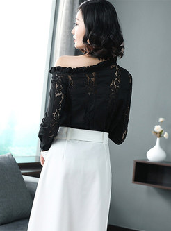 Black Lace One Shoulder Stand Collar Top