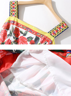 Ethnic Floral Print High Waist Slip Dress