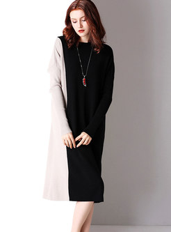 Fashion Apricot Hit Color Plus Size Bottoming Knitting Dress 