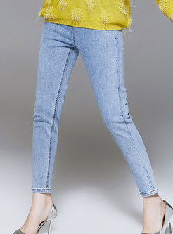 Autumn Light Blue Easy-matching Pencil Jeans