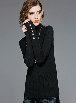 Brief Solid Color Long Sleeve Knitted Sweater 