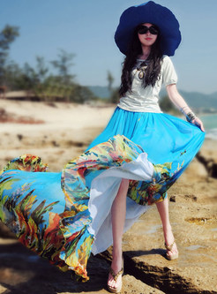 Stylish Blue Location Print Maxi Skirt