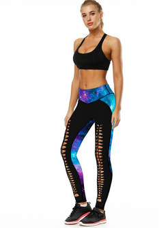 Chic Print Hollow Out Breathable Yoga Pants