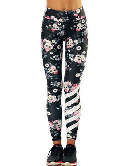Floral Print High Waist Tight Fitness Pants