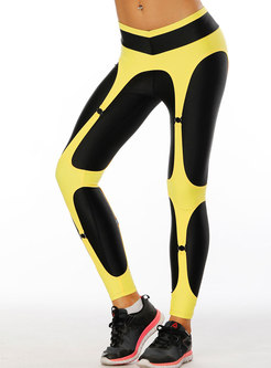 Chic Color-blocked High Waist Tight Fitness Pants