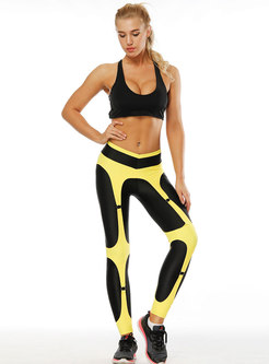 Chic Color-blocked High Waist Tight Fitness Pants