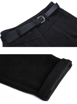 Trendy Solid Color Pocket Pencil Pants With Belt
