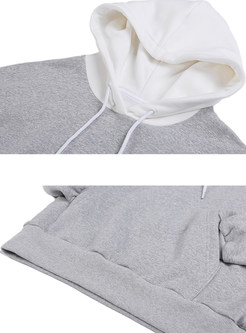 Casual Color-blocked Hooded Cotton Sweatshirt