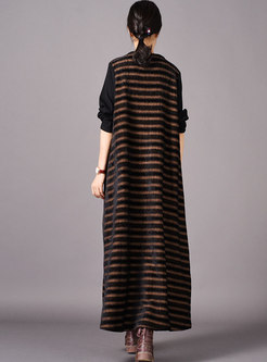 Brief Striped Splicing V-neck Loose Dress