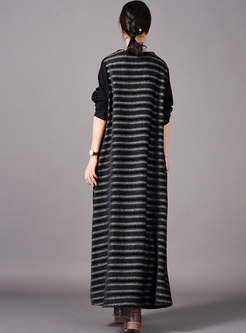 Brief Striped Splicing V-neck Maxi Dress