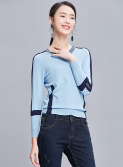 Color-blocked O-neck Slim Knitted Sweater