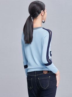 Color-blocked O-neck Slim Knitted Sweater