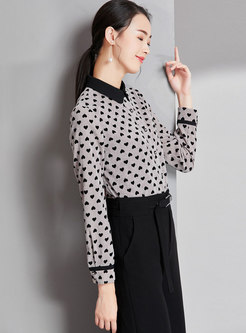 Chic Heart Pattern Lapel Single-breasted Slim Blouse
