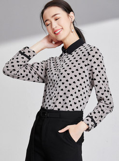 Chic Heart Pattern Lapel Single-breasted Slim Blouse