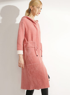 Trendy Long Sleeve Hooded Knee-length Plush Coat
