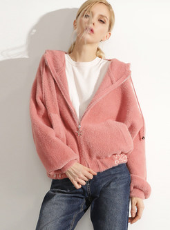 Casual Hooded Collar Tied Zippered Loose Short Coat