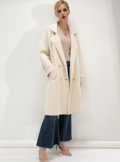 Brief Loose Solid Color Double-breasted Warm Overcoat