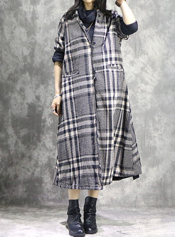 Vintage Grid Single-breasted Loose Thick Coat