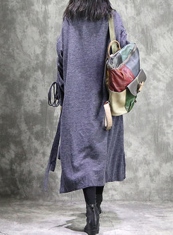Solid Color Ruffled Sleeve Asymmetric Loose Knitted Dress