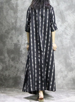 Striped O-neck Pocket Loose Maxi Dress