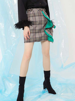 Fashion Easy-matching Plaid Wave Selvedge Mini Skirt