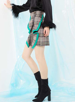 Fashion Easy-matching Plaid Wave Selvedge Mini Skirt
