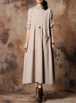 Brief Solid Color Slim Knitted Dress