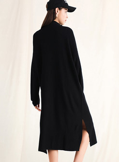 Pure Color Long Sleeve Loose Knitted Dress