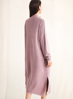 Trendy Loose Long Sleeve Slit Knitted Dress