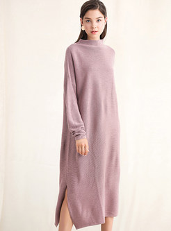 Trendy Loose Long Sleeve Slit Knitted Dress