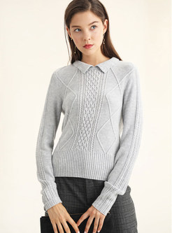 Trendy Lapel Pullover Slim Solid Color Sweater