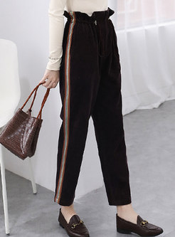 Casual Striped Splicing Elastic Waist Straight Pants 