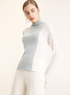 Fashion Color-blocked Pullover Bottoming Sweater