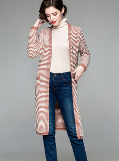 Brief Coral Striped All Matched Elegant Cardigan 