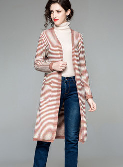 Brief Coral Striped All Matched Elegant Cardigan 