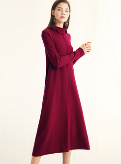 Brief Turtle Neck Loose Pullover Knitted Dress