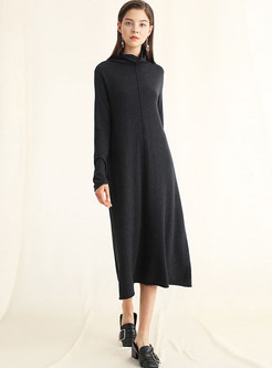 Solid Color Turtle Neck Loose Knitted Dress