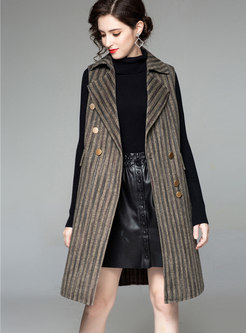 Stylish Notched Striped Double-sided Cashmere Coat
