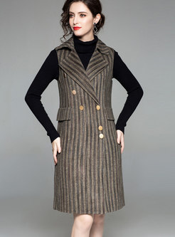 Stylish Notched Striped Double-sided Cashmere Coat