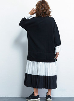 Loose Color-blocked Splicing Pleated Dress