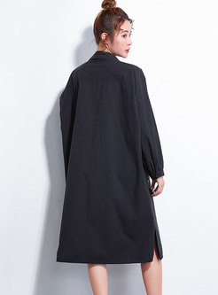 Plus Size Print Lapel Single-breasted Loose Coat