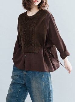 Trendy Solid Color Splicing O-neck Knitted Sweater
