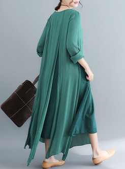 Pure Color O-neck Asymmetric Hem Maxi Dress
